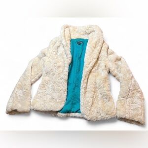 Wet Seal Cream Faux Fur Coat with Teal Lining